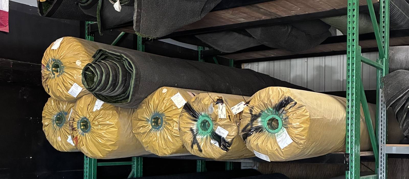 Turf rolls on warehouse racks